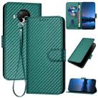 For Xiaomi 10T Lite 5G YX0070 Carbon Fiber Buckle Leather Phone Case with Lanyard(Dark Green) - 1