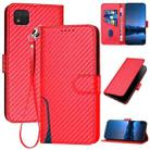 For Xiaomi Redmi 9C / 9C NFC YX0070 Carbon Fiber Buckle Leather Phone Case with Lanyard(Red) - 1