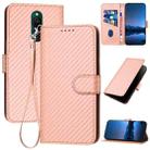 For Xiaomi Redmi 8 YX0070 Carbon Fiber Buckle Leather Phone Case with Lanyard(Pink) - 1