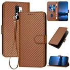 For Xiaomi Redmi Note 8 Pro YX0070 Carbon Fiber Buckle Leather Phone Case with Lanyard(Coffee) - 1