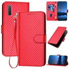 For Xiaomi Mi CC9e YX0070 Carbon Fiber Buckle Leather Phone Case with Lanyard(Red) - 1