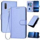 For Xiaomi Mi CC9e YX0070 Carbon Fiber Buckle Leather Phone Case with Lanyard(Light Purple) - 1