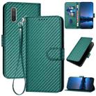 For Xiaomi Mi CC9e YX0070 Carbon Fiber Buckle Leather Phone Case with Lanyard(Dark Green) - 1