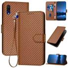 For Xiaomi Redmi 7 YX0070 Carbon Fiber Buckle Leather Phone Case with Lanyard(Coffee) - 1