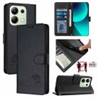 For Xiaomi Redmi Note 13 4G Global Cat Rat Embossed Pattern RFID Leather Phone Case with Lanyard(Black) - 1