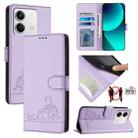 For Xiaomi Redmi Note 13 5G Global Cat Rat Embossed Pattern RFID Leather Phone Case with Lanyard(Purple) - 1