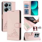For Xiaomi Redmi Note 13 Pro 4G Global Cat Rat Embossed Pattern RFID Leather Phone Case with Lanyard(Pink) - 1