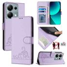 For Xiaomi Redmi Note 13 Pro 4G Global Cat Rat Embossed Pattern RFID Leather Phone Case with Lanyard(Purple) - 1