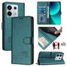 For Xiaomi POCO X6 5G Global Cat Rat Embossed Pattern RFID Leather Phone Case with Lanyard(Peacock Green) - 1