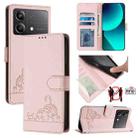 For Xiaomi POCO X6 Neo 5G Global Cat Rat Embossed Pattern RFID Leather Phone Case with Lanyard(Pink) - 1