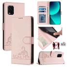 For Xiaomi Mi 10 Lite Cat Rat Embossed Pattern RFID Leather Phone Case with Lanyard(Pink) - 1