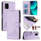 For Xiaomi Mi 10 Lite Cat Rat Embossed Pattern RFID Leather Phone Case with Lanyard(Purple) - 1