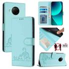 For Xiaomi Mi 10T Lite 5G Cat Rat Embossed Pattern RFID Leather Phone Case with Lanyard(Mint Green) - 1