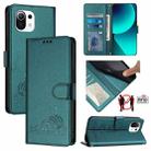 For Xiaomi Mi 11 Lite Cat Rat Embossed Pattern RFID Leather Phone Case with Lanyard(Peacock Green) - 1