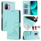 For Xiaomi Mi 11 Pro Cat Rat Embossed Pattern RFID Leather Phone Case with Lanyard(Mint Green) - 1