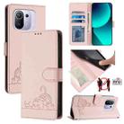 For Xiaomi Mi 11 Pro Cat Rat Embossed Pattern RFID Leather Phone Case with Lanyard(Pink) - 1