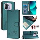 For Xiaomi Mi 11 Pro Cat Rat Embossed Pattern RFID Leather Phone Case with Lanyard(Peacock Green) - 1