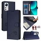 For Xiaomi 12 5G / 12X 5G Cat Rat Embossed Pattern RFID Leather Phone Case with Lanyard(Blue) - 1