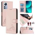 For Xiaomi 12 Pro / 12s Pro Cat Rat Embossed Pattern RFID Leather Phone Case with Lanyard(Pink) - 1