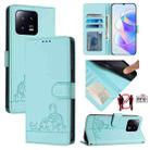 For Xiaomi 13 5G Cat Rat Embossed Pattern RFID Leather Phone Case with Lanyard(Mint Green) - 1