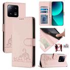 For Xiaomi 13 Pro 5G Cat Rat Embossed Pattern RFID Leather Phone Case with Lanyard(Pink) - 1