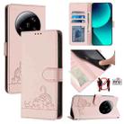 For Xiaomi 13 Ultra Cat Rat Embossed Pattern RFID Leather Phone Case with Lanyard(Pink) - 1