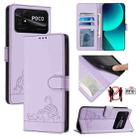 For Xiaomi POCO C40 / Redmi 10C Cat Rat Embossed Pattern RFID Leather Phone Case with Lanyard(Purple) - 1