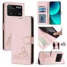 For Xiaomi POCO M4 Pro 4G Cat Rat Embossed Pattern RFID Leather Phone Case with Lanyard(Pink) - 1