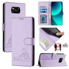 For Xiaomi POCO X3 / X3 NFC / X3 Pro Cat Rat Embossed Pattern RFID Leather Phone Case with Lanyard(Purple) - 1