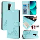 For Xiaomi Redmi 9 Cat Rat Embossed Pattern RFID Leather Phone Case with Lanyard(Mint Green) - 1