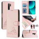 For Xiaomi Redmi 9 Cat Rat Embossed Pattern RFID Leather Phone Case with Lanyard(Pink) - 1