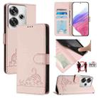 For Xiaomi POCO F6 5G Cat Rat Embossed Pattern RFID Leather Phone Case with Lanyard(Pink) - 1