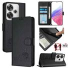 For Xiaomi POCO F6 5G Cat Rat Embossed Pattern RFID Leather Phone Case with Lanyard(Black) - 1