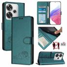 For Xiaomi POCO F6 5G Cat Rat Embossed Pattern RFID Leather Phone Case with Lanyard(Peacock Green) - 1