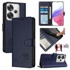For Xiaomi POCO F6 5G Cat Rat Embossed Pattern RFID Leather Phone Case with Lanyard(Blue) - 1