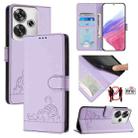 For Xiaomi POCO F6 5G Cat Rat Embossed Pattern RFID Leather Phone Case with Lanyard(Purple) - 1