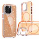 For iPhone 15 Pro Two-color Glitter Powder Lens Holder Magsafe Phone Case(Orange) - 1