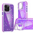 For iPhone 15 Pro Two-color Glitter Powder Lens Holder Magsafe Phone Case(Purple) - 1