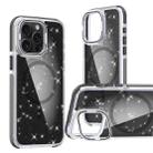 For iPhone 15 Pro Two-color Glitter Powder Lens Holder Magsafe Phone Case(Black) - 1