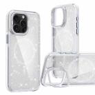 For iPhone 15 Pro Two-color Glitter Powder Lens Holder Magsafe Phone Case(White) - 1