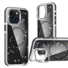 For iPhone 15 Plus Two-color Glitter Powder Lens Holder Magsafe Phone Case(Black) - 1