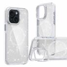 For iPhone 15 Two-color Glitter Powder Lens Holder Magsafe Phone Case(White) - 1