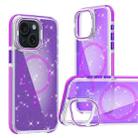 For iPhone 14 Plus Two-color Glitter Powder Lens Holder Magsafe Phone Case(Purple) - 1