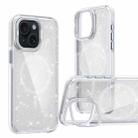 For iPhone 14 Two-color Glitter Powder Lens Holder Magsafe Phone Case(White) - 1