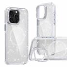 For iPhone 14 Pro Max Two-color Glitter Powder Lens Holder Magsafe Phone Case(White) - 1