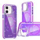 For iPhone 11 Two-color Glitter Powder Lens Holder Magsafe Phone Case(Purple) - 1