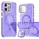 For iPhone 16 Pro Two-color Glitter Powder Lens Holder Magsafe Phone Case(Purple) - 1