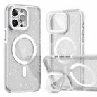 For iPhone 16 Pro Two-color Glitter Powder Lens Holder Magsafe Phone Case(White) - 1
