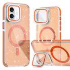 For iPhone 16 Plus Two-color Glitter Powder Lens Holder Magsafe Phone Case(Orange) - 1