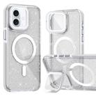 For iPhone 16 Plus Two-color Glitter Powder Lens Holder Magsafe Phone Case(White) - 1
